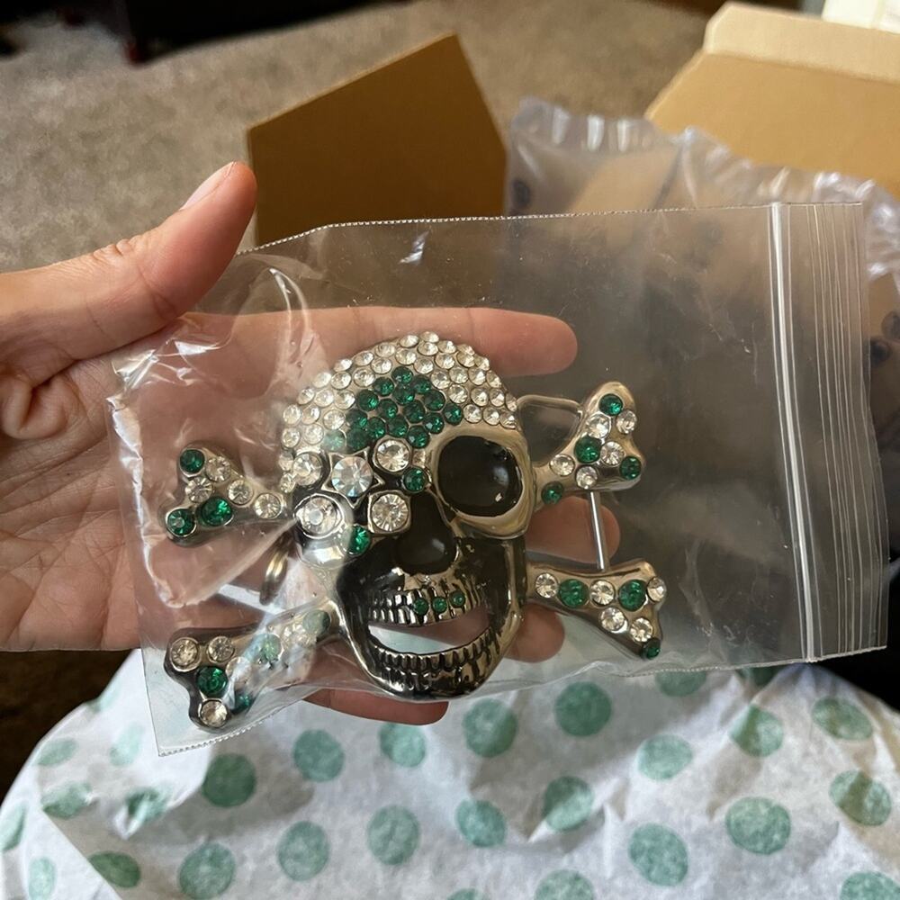 Bling‎ Skull Crossbones Belt Buckle Emerald Green Bling - Picture 6 of 10